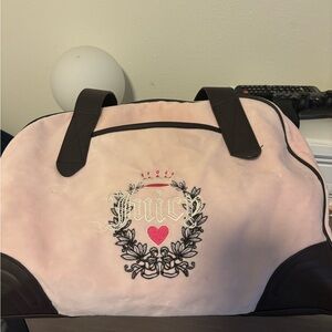 Juicy Couture Pink and Black Travel Bag with Vintage Emblem